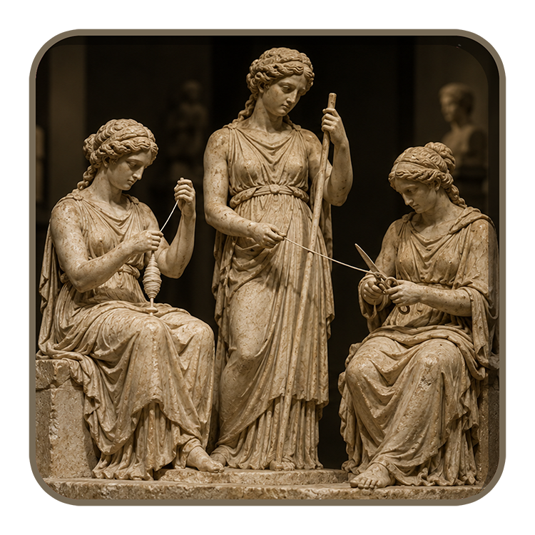 The Fates spinning and measuring the thread of life