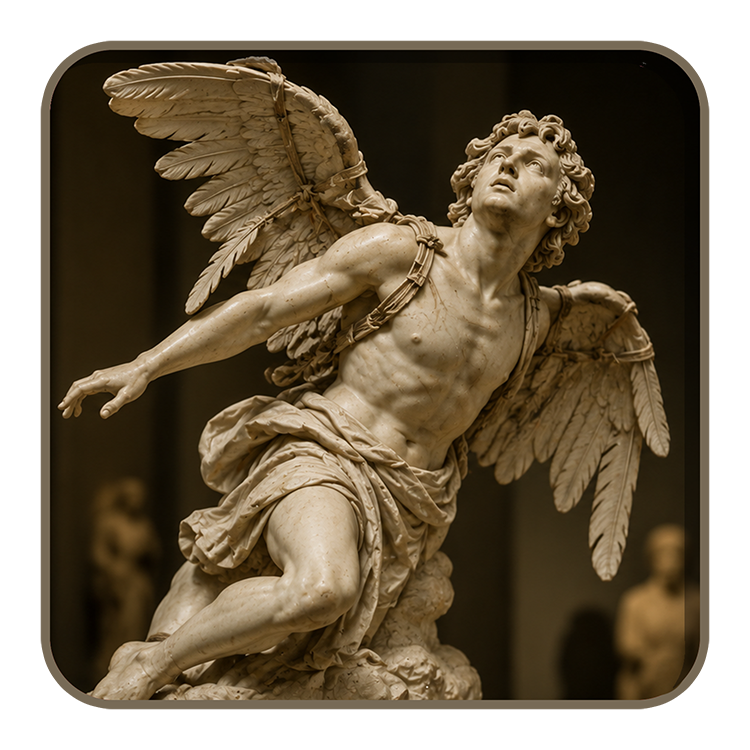 Icarus and Daedalus flying above the sea
