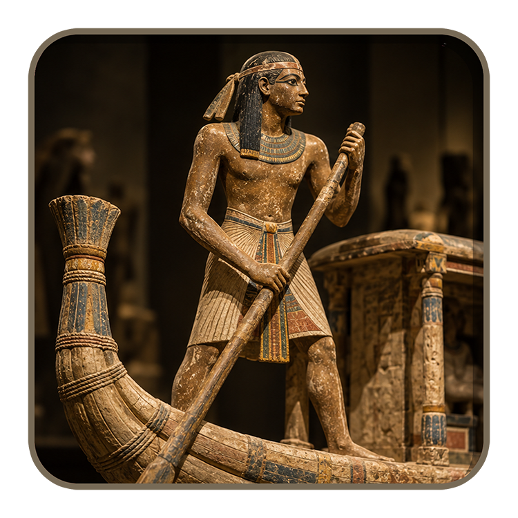 Mahaf guiding a boat through the underworld